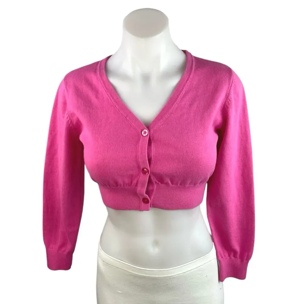 NEW Dolls Kill Trickz N' Treatz Pink Long Sleeve Button Crop Sweater Top Size M